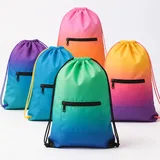 Gradient Polyester Drawstring Backpack with Zipper Pocket – view 1