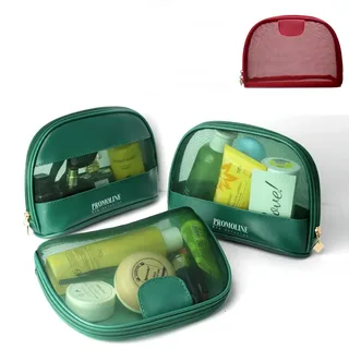 Green Mesh Half-Round Cosmetic Pouch