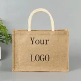Khaki Jute Shopping Tote with Cotton Handle – view 3