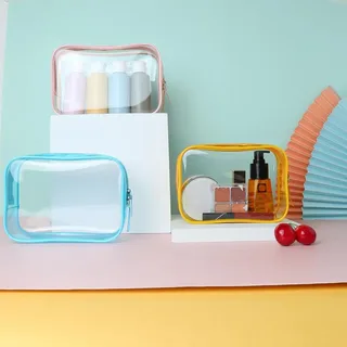 Clear Zipper Makeup Bag, Six Colors, S / M / L