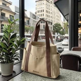 Cotton Shopping Tote with Zipper Pocket
