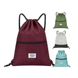Cotton Drawstring Backpack with Front Zipper Pocket – view 1