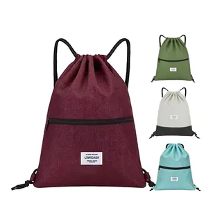 Cotton Drawstring Backpack with Front Zipper Pocket