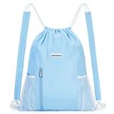 Army Green Polyester Drawstring Backpack with Mesh Pockets – view 5