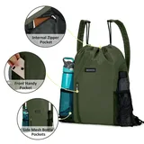 Army Green Polyester Drawstring Backpack with Mesh Pockets – view 3