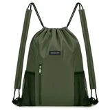 Army Green Polyester Drawstring Backpack with Mesh Pockets – view 1