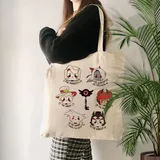 Beige Canvas Tote with Long Handles and Print – view 4