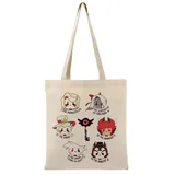 Beige Canvas Tote with Long Handles and Print – view 3