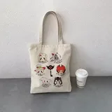 Beige Canvas Tote with Long Handles and Print – view 5