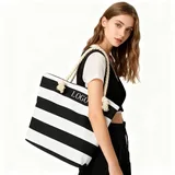 Striped Canvas Beach Tote Bag with Rope Handle – view 1