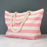 Striped Canvas Beach Tote Bag with Rope Handle – view 5