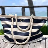 Striped Canvas Beach Tote Bag with Rope Handle – view 4