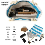 Striped Canvas Beach Tote Bag with Rope Handle – view 6
