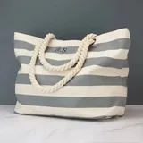 Striped Canvas Beach Tote Bag with Rope Handle – view 2