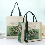 Beige Floral Cotton Canvas Shoulder Tote – view 5