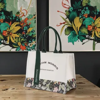Beige Floral Cotton Canvas Shoulder Tote