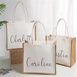 Laminated Jute Tote with Canvas Front Panel