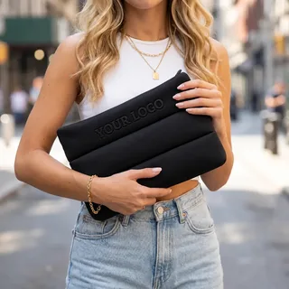 Grey Quilted Neoprene Wristlet Clutch