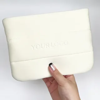 White Quilted Puffer Neoprene Makeup Bag