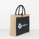 White and Black Jute Tote with Outer Button – view 2