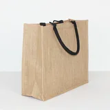 White and Black Jute Tote with Outer Button – view 4