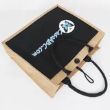 White and Black Jute Tote with Outer Button – view 5