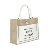 White and Black Jute Tote with Outer Button – view 3