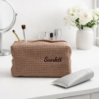 Personalized Waffle Cotton Makeup Pouch