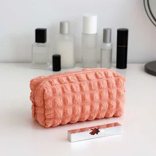 Apricot Crinkle Fabric Makeup Bag