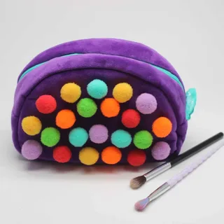 Purple Pom Pom Plush Makeup Bag
