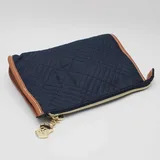Deep Blue Quilted Nylon Makeup Bag with Leather Trim – view 4
