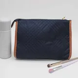 Deep Blue Quilted Nylon Makeup Bag with Leather Trim – view 2