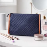 Deep Blue Quilted Nylon Makeup Bag with Leather Trim – view 5