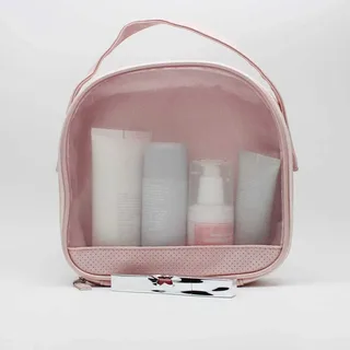 Pink PU Mesh Makeup Case with Soft Handle