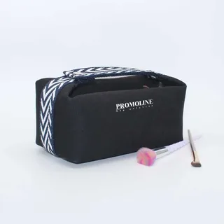 Black Canvas Cosmetic Bag with Chevron Webbing Handle