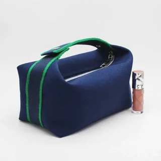 Deep Blue Canvas Cosmetic Bag with Handle
