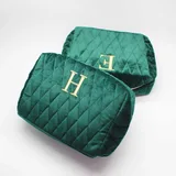 Green Quilted Velvet Cosmetic Bag with Letter Design – view 2