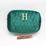 Green Quilted Velvet Cosmetic Bag with Letter Design – view 3