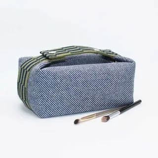 Deep Blue Canvas Cosmetic Bag with Webbing Handle