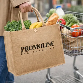 Natural Jute Shopper with Button Closure and Linen Lining