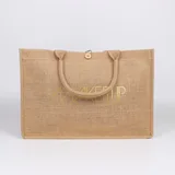 Natural Jute Shopper with Button Closure and Linen Lining – view 2