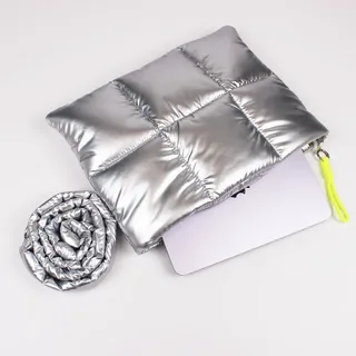 Metallic Silver Quilted Laptop Sleeve