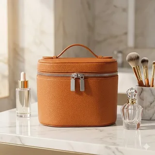 Litchi-Grain PU Cosmetic Bag with Handle
