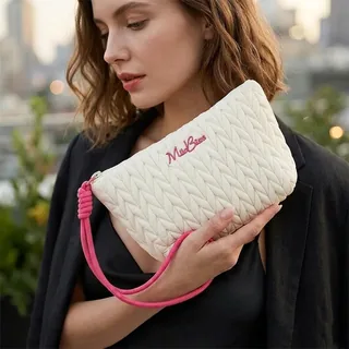 Quilted Polyester Makeup Pouch with Wristlet Handle