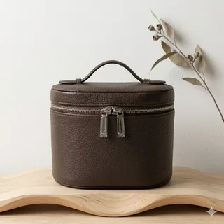 Lychee-Grain PU Barrel Makeup Bag