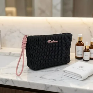Fluffy Polyester Cosmetic Bag with Rope Handle