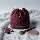 Wine Red Quilted Drawstring Makeup Bag with Bow – view 5