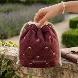 Wine Red Quilted Drawstring Makeup Bag with Bow – view 6