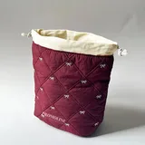 Wine Red Quilted Drawstring Makeup Bag with Bow – view 3