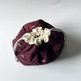 Wine Red Quilted Drawstring Makeup Bag with Bow – view 4